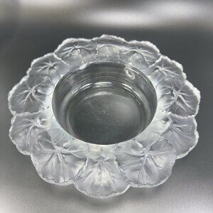 Lalique Bowl Geranium Honfleur Clear Heavy Frosted Finish Glass Dish Signed READ